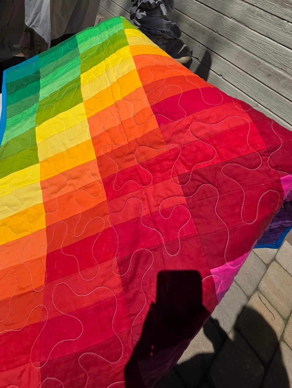Vibrant Rainbow Gradient Quilt Runner, Wall Textile Hand Quilted